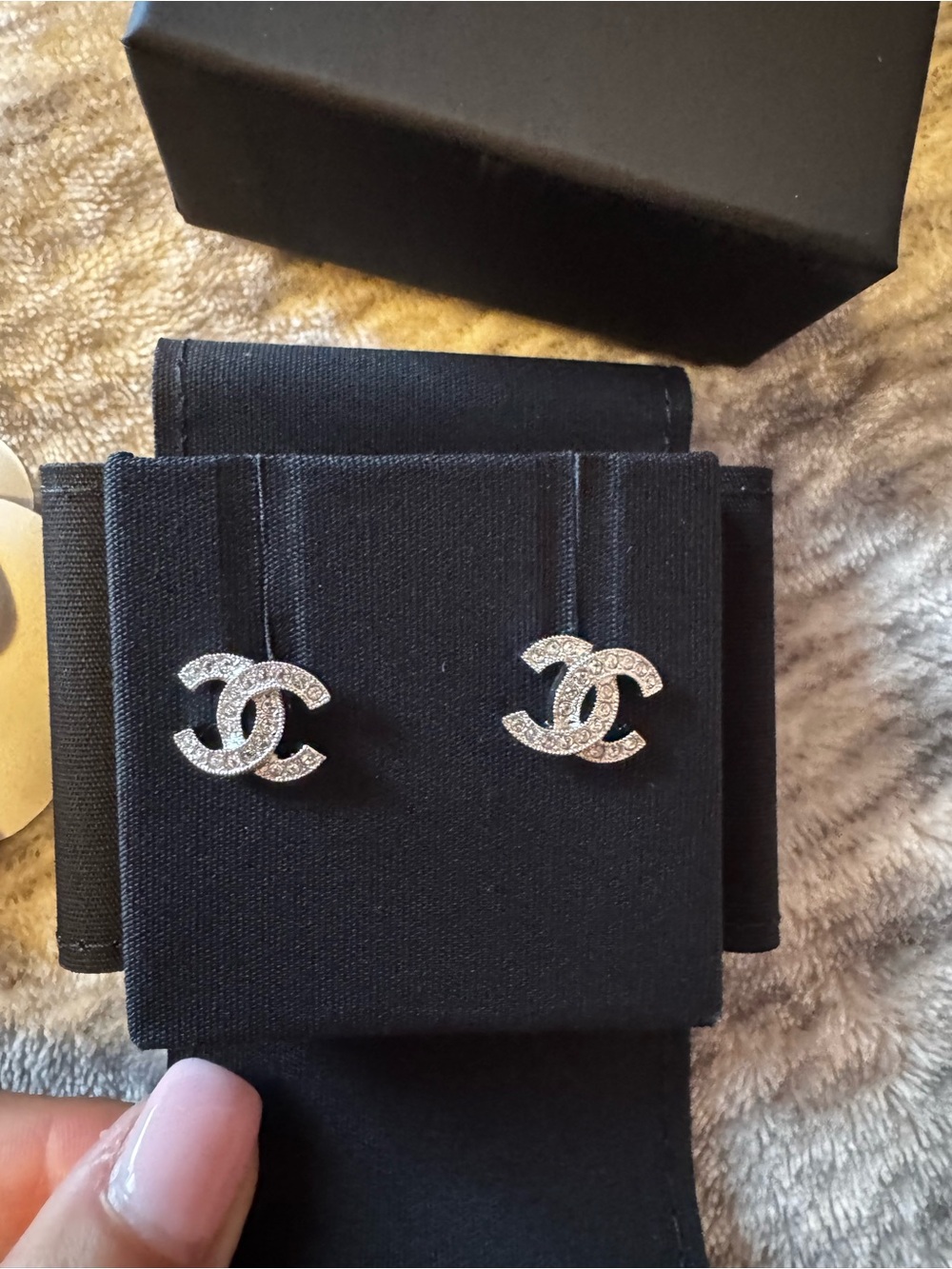 Chanel CC LOGO Silver Crystal CC Stud Earrings - Silver